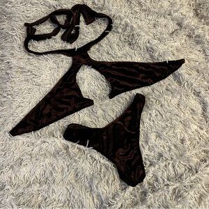 Brown velvet bikini set